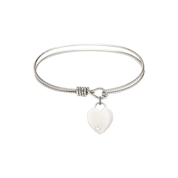 6 1/4 inch Oval Eye Hook Bangle Bracelet w/ Heart medal charm w/ April Crystal Swarovski Crystal