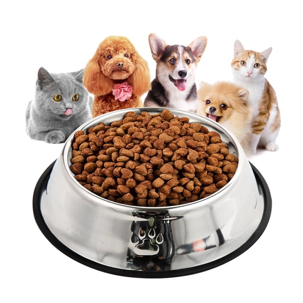 Cuenco antideslizante para mascotas, diseño con huella, ideal para gatos y perros pequeños y medianos, hecho de acero inoxidable de alta calidad, fácil de limpiar, diámetro de base de 18 cm.