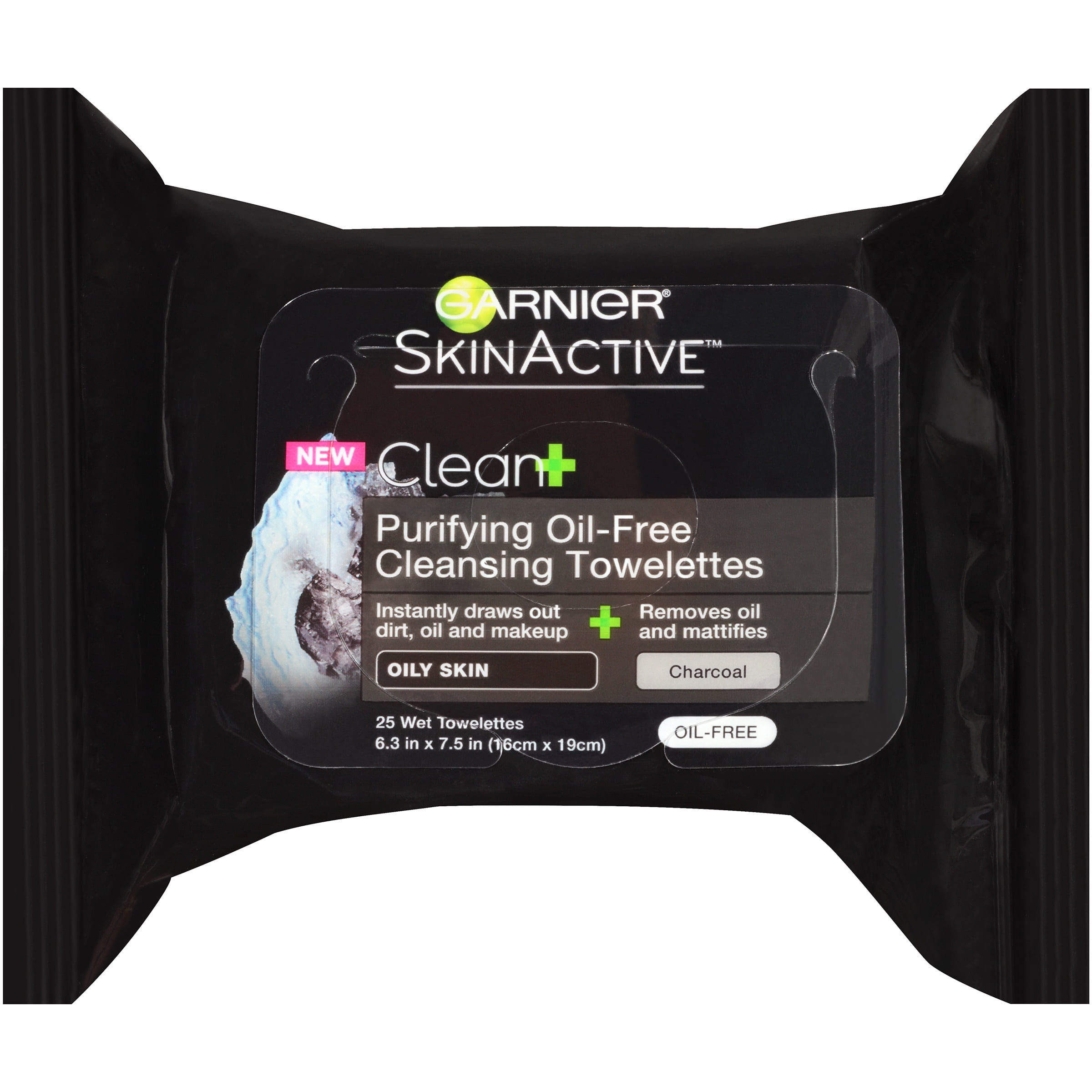 Garnier SkinActive Clean+ Charcoal OilFree Makeup Remover Wipes, 25 ct