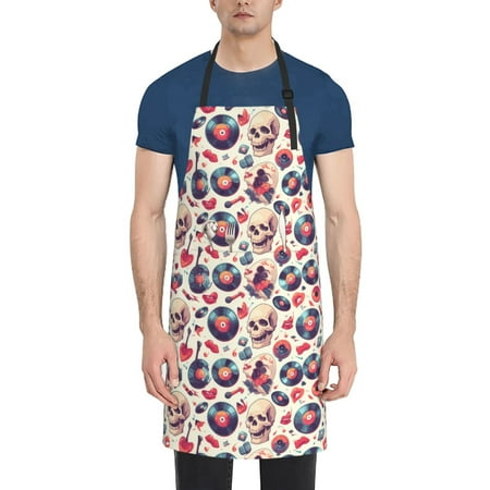 

Rateoe Skull Guitar record lips Aprons with Pocket Men Womens Aprons Waterproof Adjustable Cooking Aprons for Kitchen Gardening and Salon