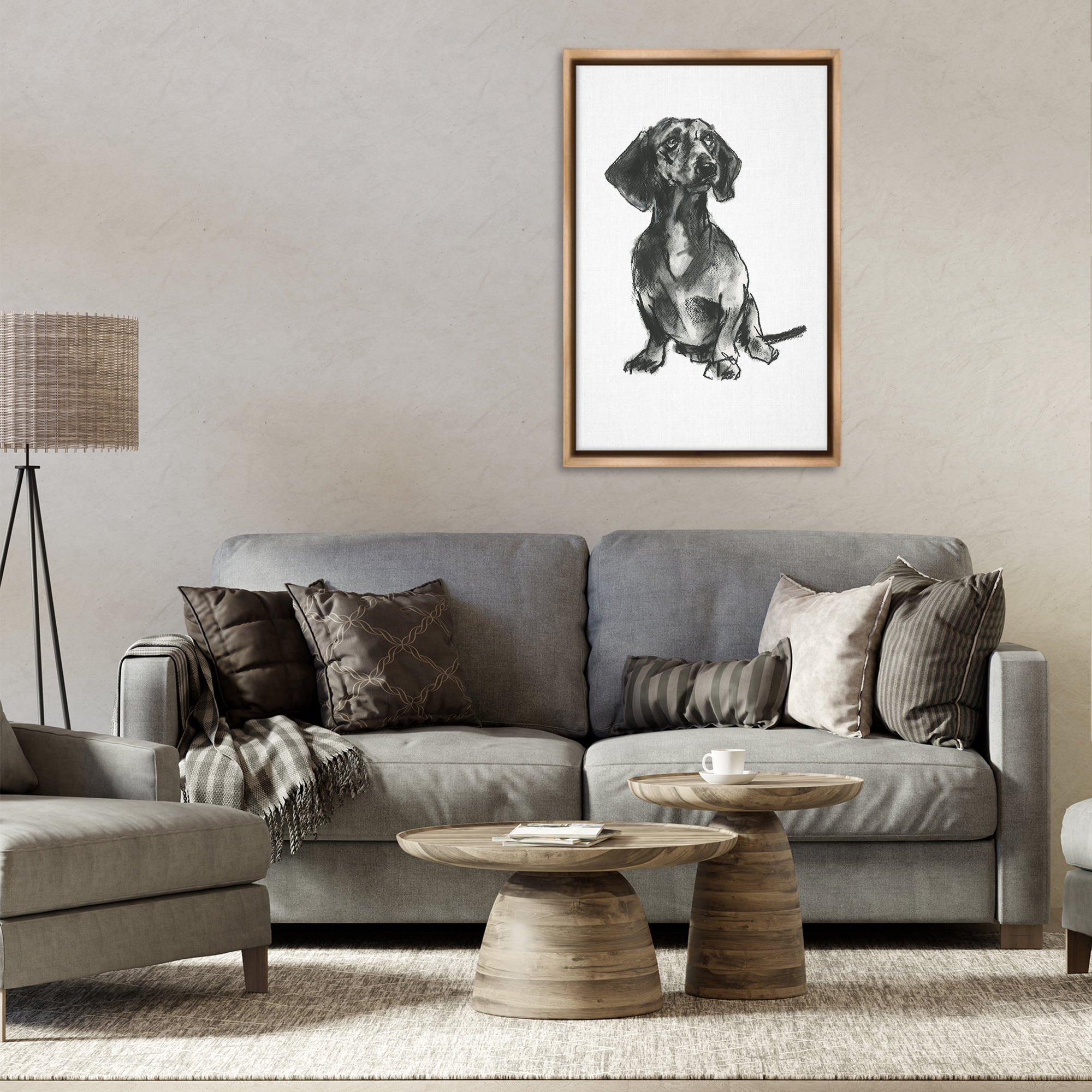 Stupell Industries Dachshund Sitting Drawing Animals & Insects Drawing Brown Floater Framed Canvas Art Print Wall Art, 21 x 31