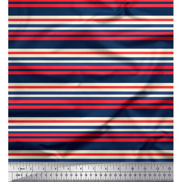 Soimoi Tissu Poly Georgette à Rayures Horizontales Imprimé 1 Yard 52 Pouces de Large