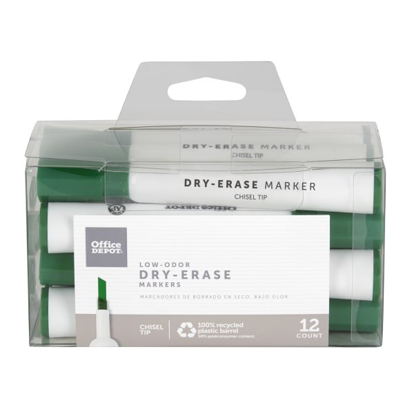 Office Depot 100 Recycled LowOdor DryErase Markers, Chisel Point