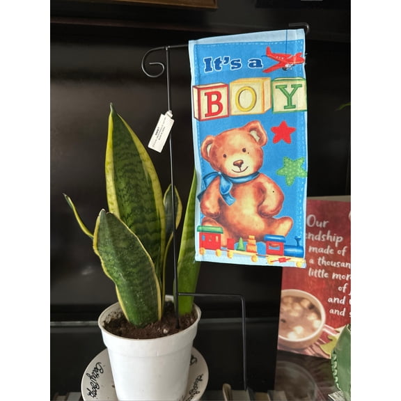 Blue Teddy Bear Banner Flag - It's A Boy Plant Stake Banner Flag