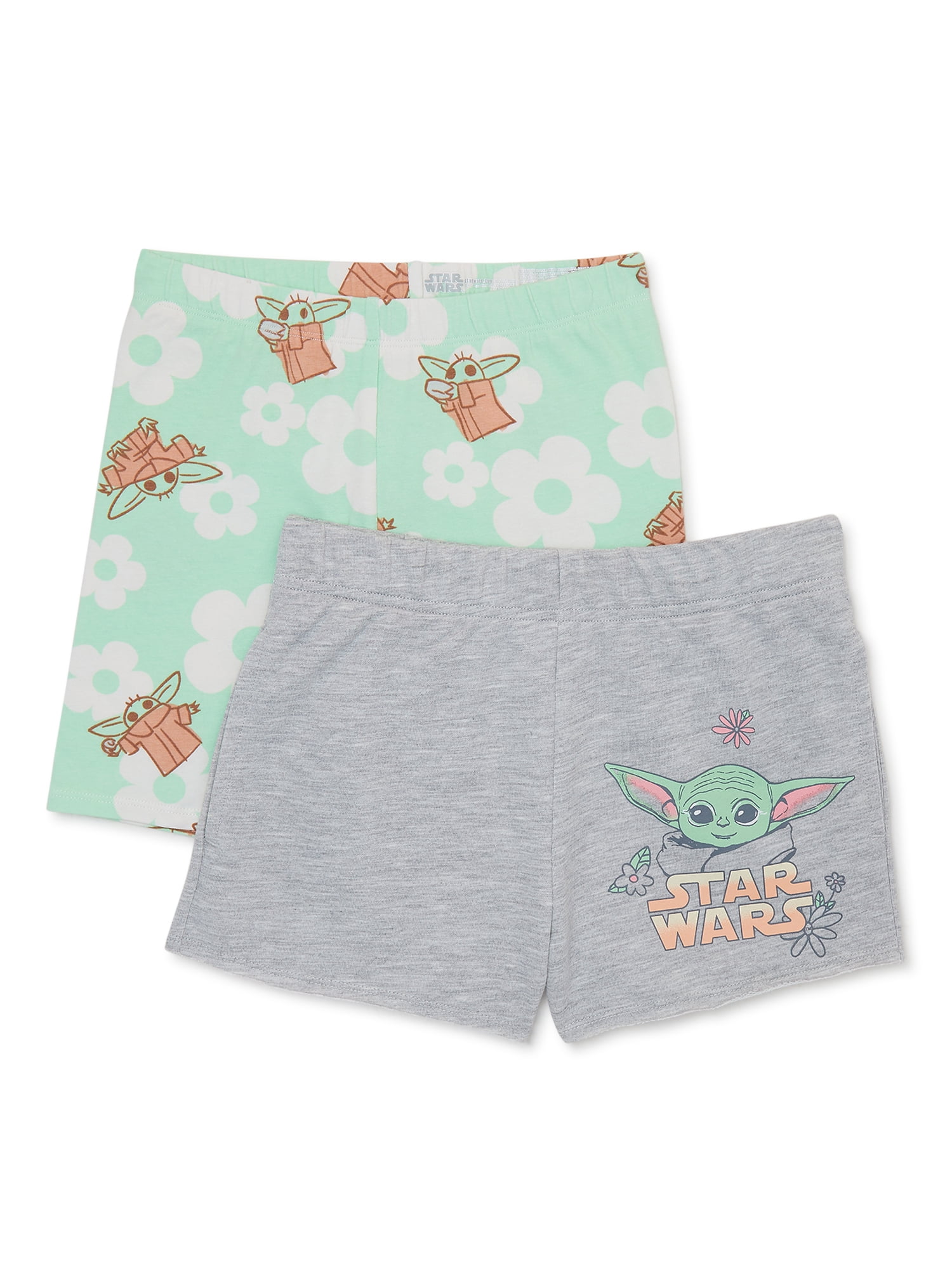 Star Wars The Mandalorian Girls Baby Yoda Shorts, 2-Pack, Sizes 4-16