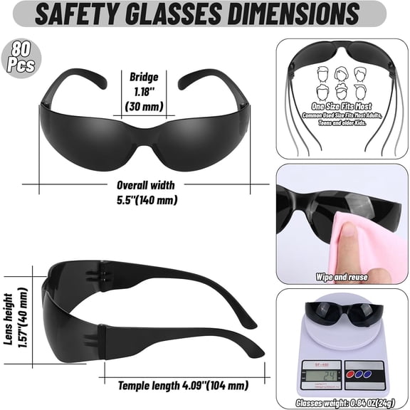 80 PCS Safety Glasses Bulk Unisex Tinted Anti-Scratch Goggles Eyewear with ANSI Z87.1, Ploycarbonate Safety Sunglasses