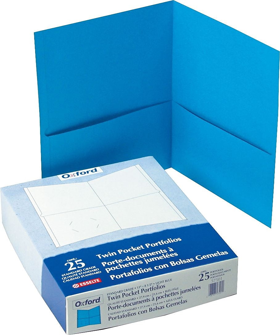 Box of 25 - New Textured Paper Oxford Twin-Pocket Folders Holds 100 Sheets 57501EE Letter Size Light Blue 