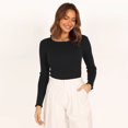 thumbnail image 1 of Round neck lace solid color slim fit simple commuter temperament slim top long sleeve, 1 of 4