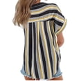 thumbnail image 3 of Short Sleeve Striped Print Women Turn-Down Collar Casual Button Blouse, 3 of 3