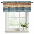 thumbnail image 2 of Farmhouse Blue Brown Valances for Windows, Decorative Rod Pocket Window Valance Curtains, Vintage Wooden Striped Short Curtain Drapes for Kitchen/Bathroom/Living Room, 2 Panels, 42" W x 12" L, 2 of 8