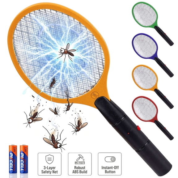 BadPiggies Electric Fly Swatter Portable Handheld Insect Killer Mosquito Bug Zapper with 2 AA Batteries