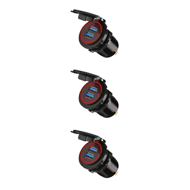 Scienceny enchufe de 12 V-24 V toma de corriente coche cobre resistente al agua 2 puertos adaptador de corriente montaje en enchufe Type5 NO5