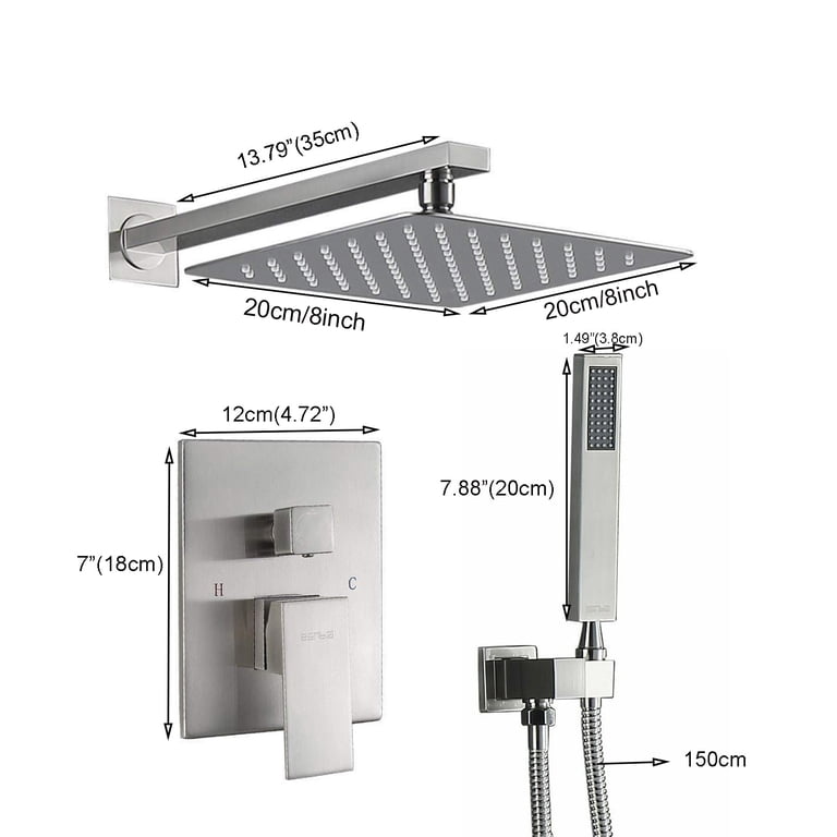 8-Inch Rainfall Shower Faucet System – Brushed Nickel With Mixer Valve