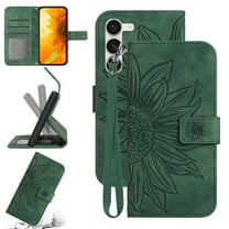 Cowithday Flip Wallet Cover Case for Samsung Galaxy A15 Phone, A15 Cases for Cell Phones, PU Leather Embossed Sunflower Shockproof Kickstand Slim Case for Samsung A15 6.5 inch, Green