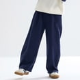 thumbnail image 3 of CPNG Girls Baggy Fleece Lined Sweatpants Wide Leg Sweat Pants Teen Girls Elastic High Waist Trousers Streetwear(Navy,5-6 Years), 3 of 6