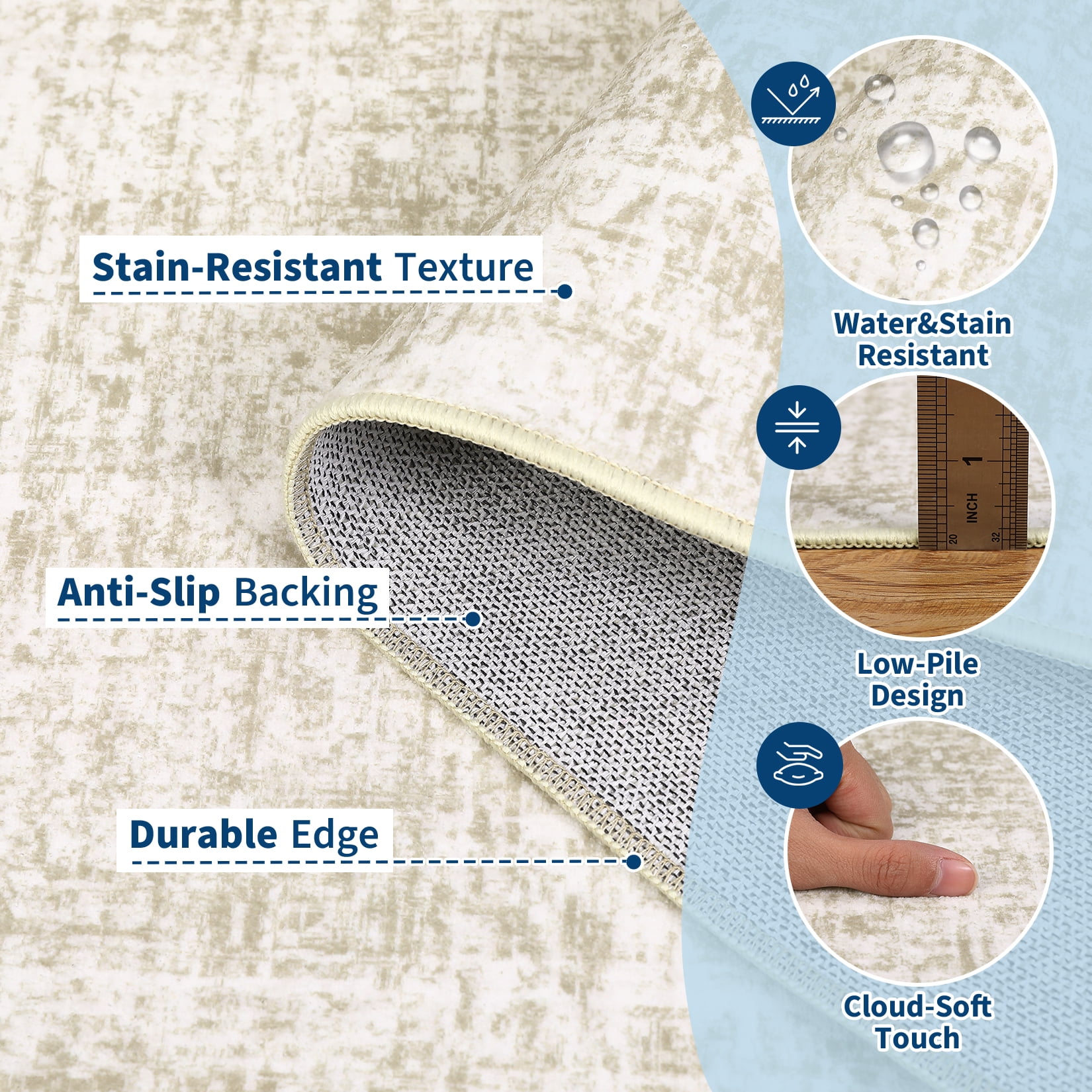 Area Rugs, Washable Large Rugs for Living Room Bedroom, Low Pile Soft Carpet, Modern Abstract Neutral Design, Non Slip & Non Shedding Foldable Floor Mats for Home Decor