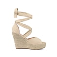 thumbnail image 3 of BLISSFUL STEP Sandales Compensées Espadrilles à Lacets pour Femmes Beige 6, 3 of 6