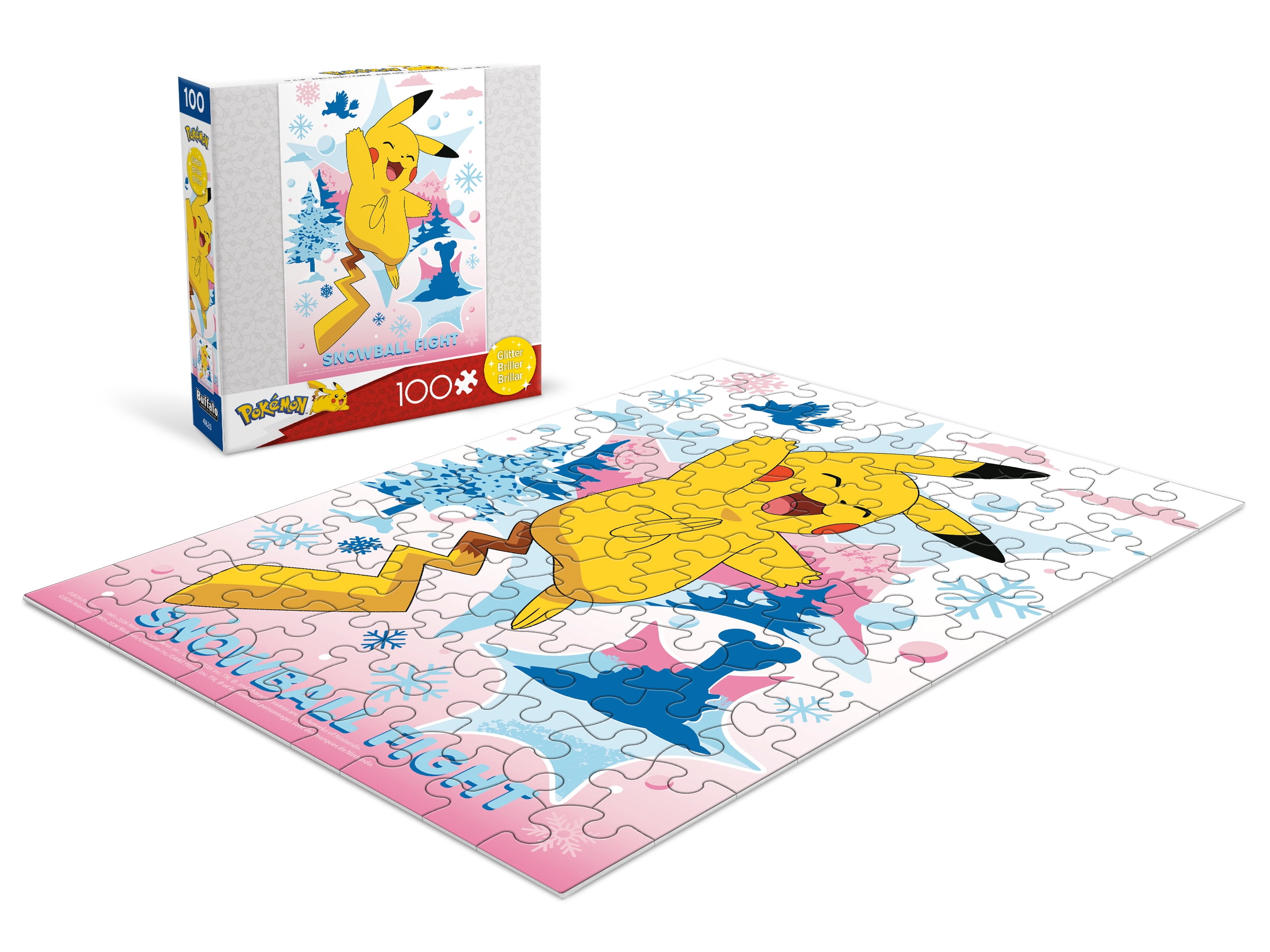 Ceaco Pokemon Snowball Fight Glitter 100-Piece Interlocking Jigsaw Puzzle for Children Ages 6+