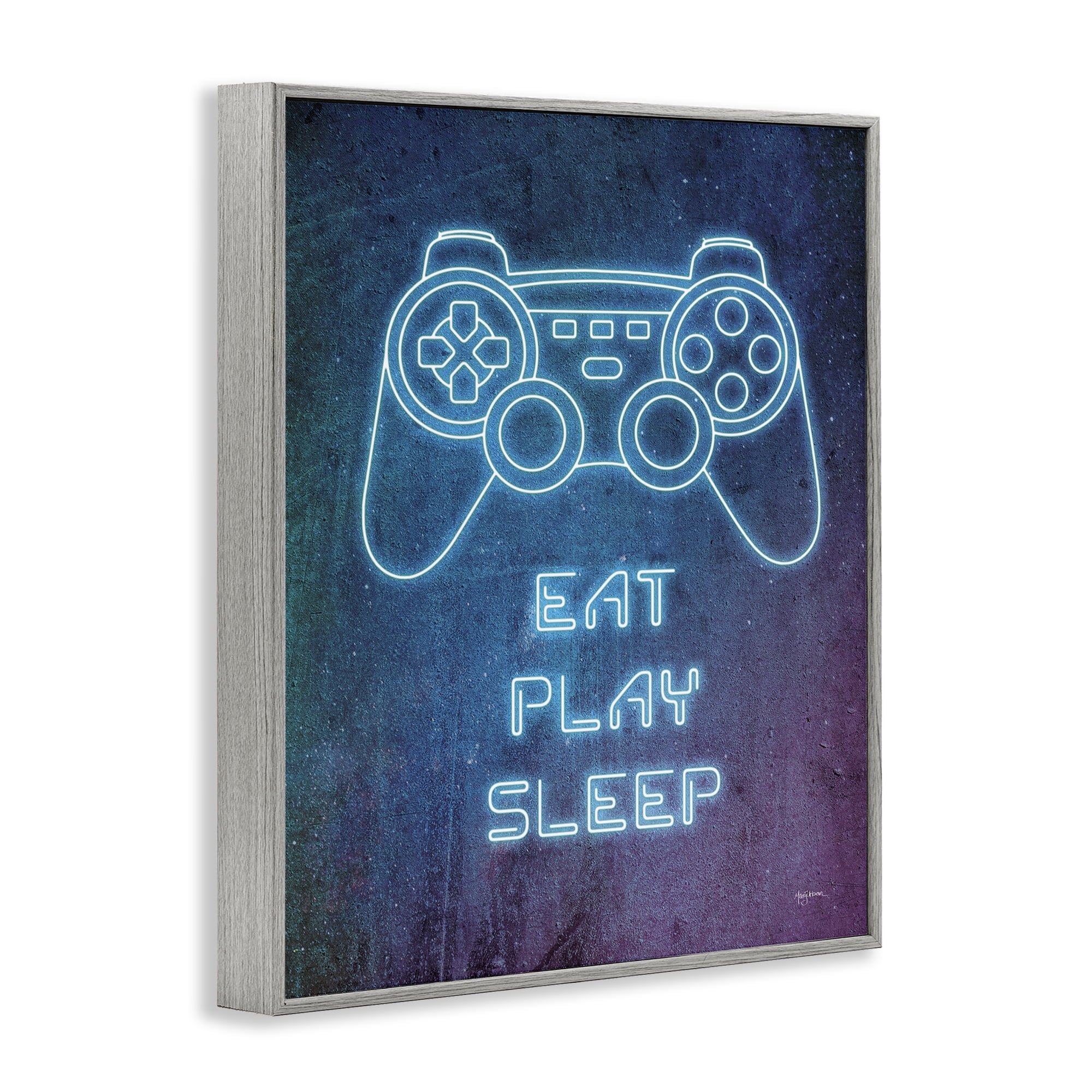Stupell Industries Eat Play Sleep Neon Typography Painting Gray Framed Art Print Wall Art, 24 x 30