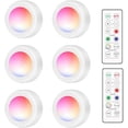 thumbnail image 1 of Juego de 6 luces LED para armario, focos de pared RGB de 16 colores, luces nocturnas inalámbricas con control táctil y control remoto, luces para armarios, escaleras, vitrinas y armarios., 1 of 5