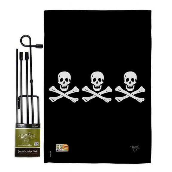 Breeze Decor BD-PI-GS-107033-IP-BO-D-US13-BD 13 x 18.5 in. Christopher Condents Coastal Pirate Impressions Decorative Vertical Double Sided Garden Flag Set with Banner Pole