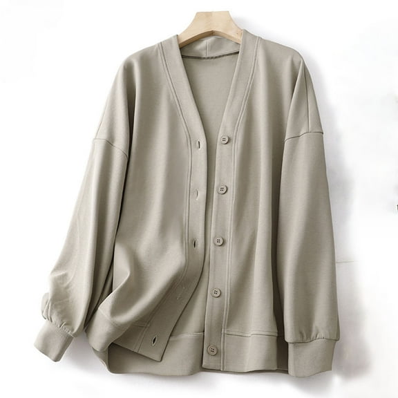 Mqqzkk Button Up Front Jacket for Women Casual Lightweight Cardigan Tops Long Sleeve V Neck Sweatshirts