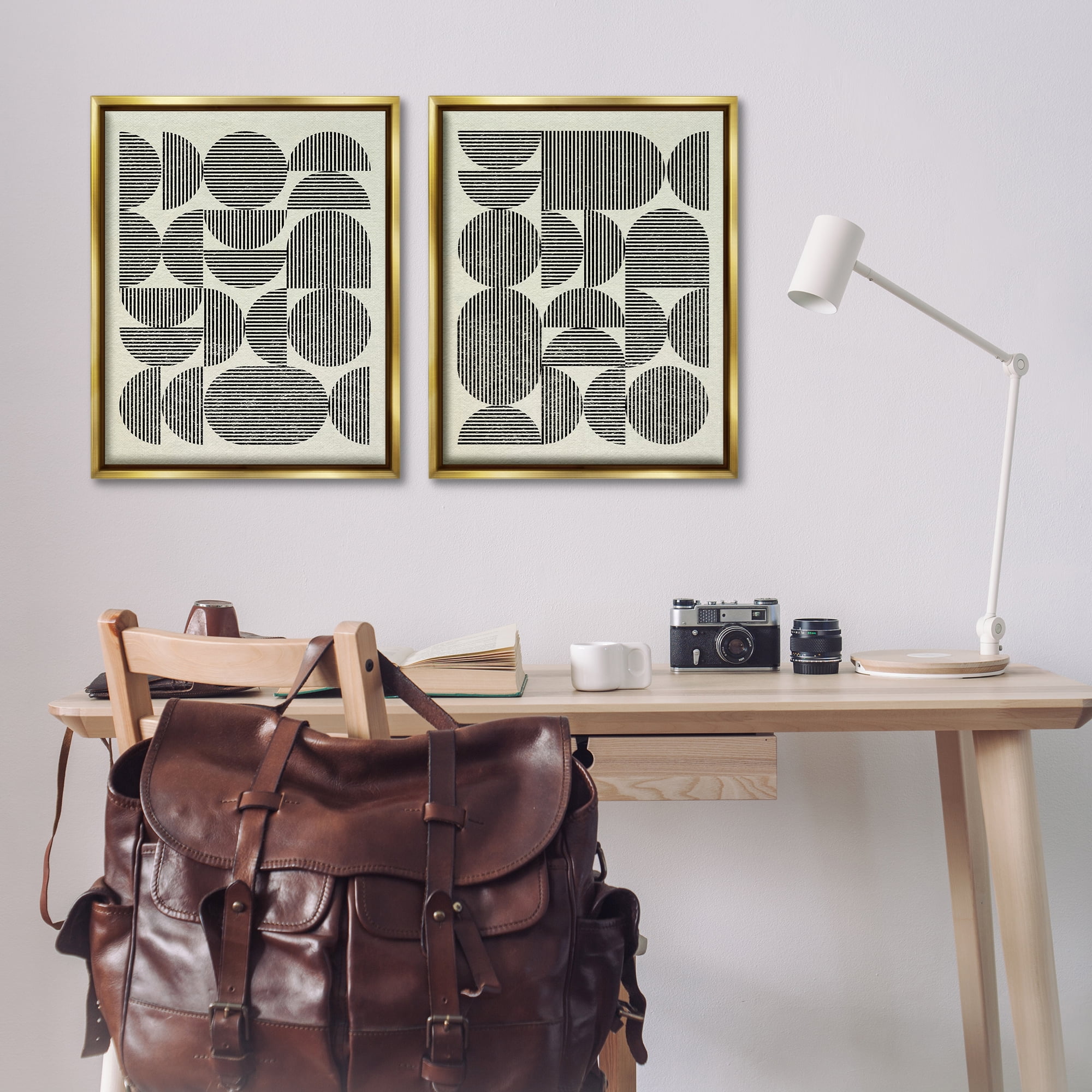 Stupell Industries Minimalist Modern Geometric Abstract Painting Gold Floater Framed Canvas Art Print Wall Art, 31 x 25, Set of 2