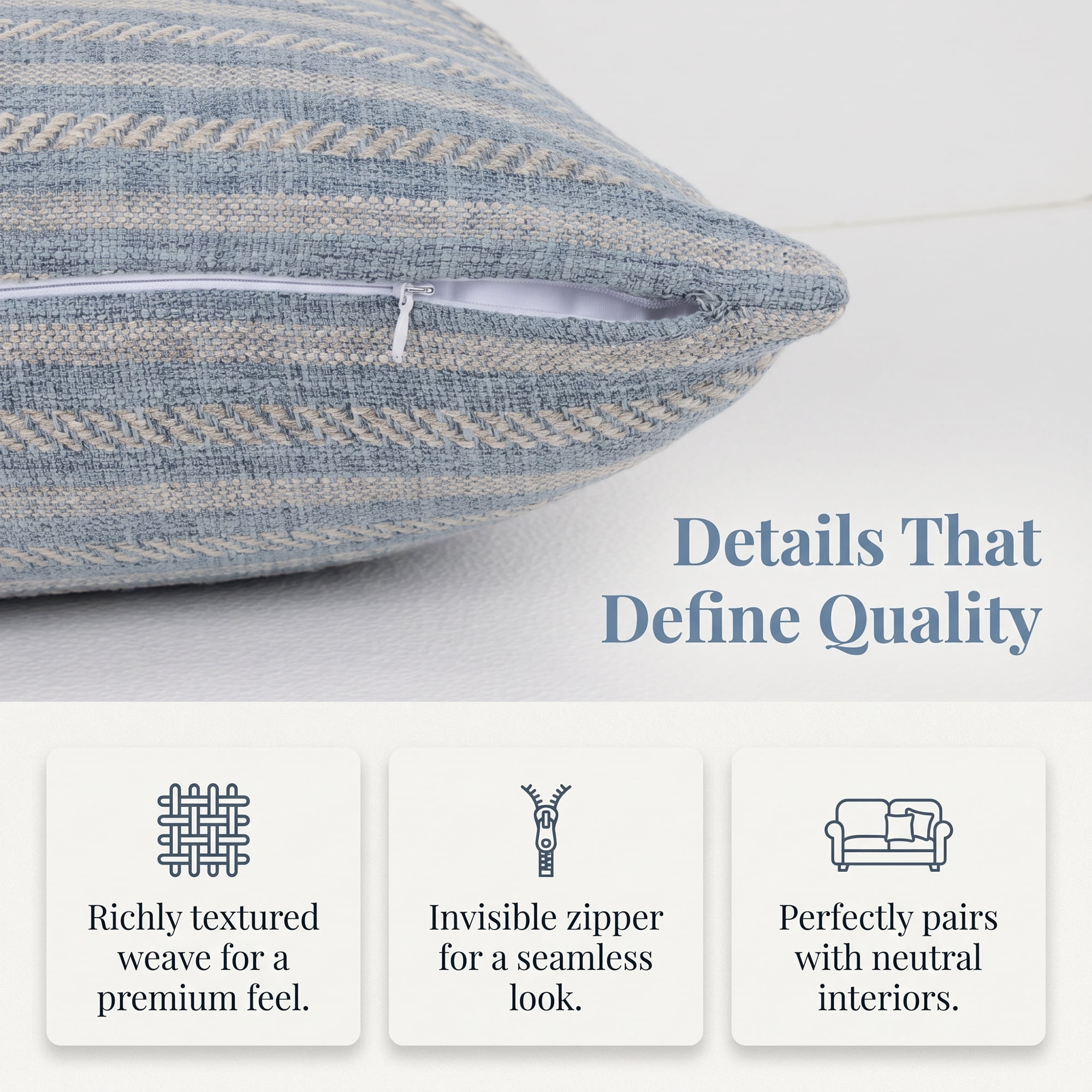 Unique Bargains Striped Throw Pillow Covers Set of 2 Cushion Cases Blue 18"x18"