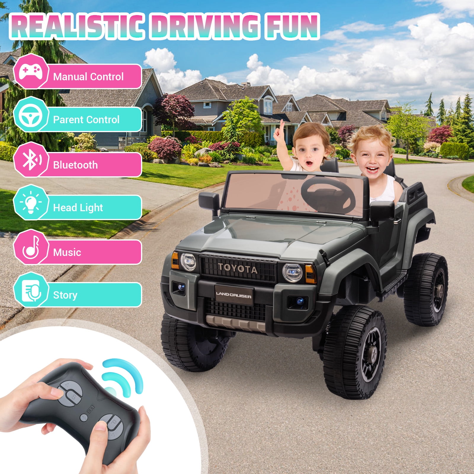 CazToi 24V 2-Seater 4WD/2WD Switchable Motors Licensed Toyota Ride On Car for Kids