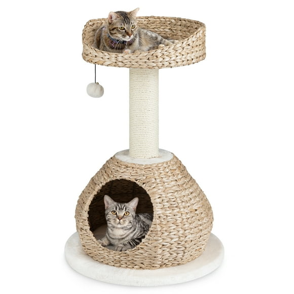 Gymax Petsjoy 28'' Hand-Made Cat Tree Tower Natural Bowl Shaped w/Perch