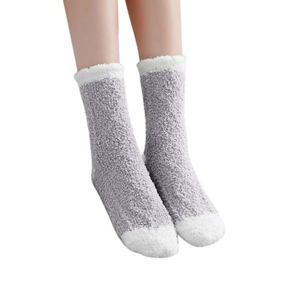 Yuanlong Womens Socks Winter Block Color Warm Coral Fuzzy Slipper Socks Daily Indoor Comfortable Sleeping Socks One Size