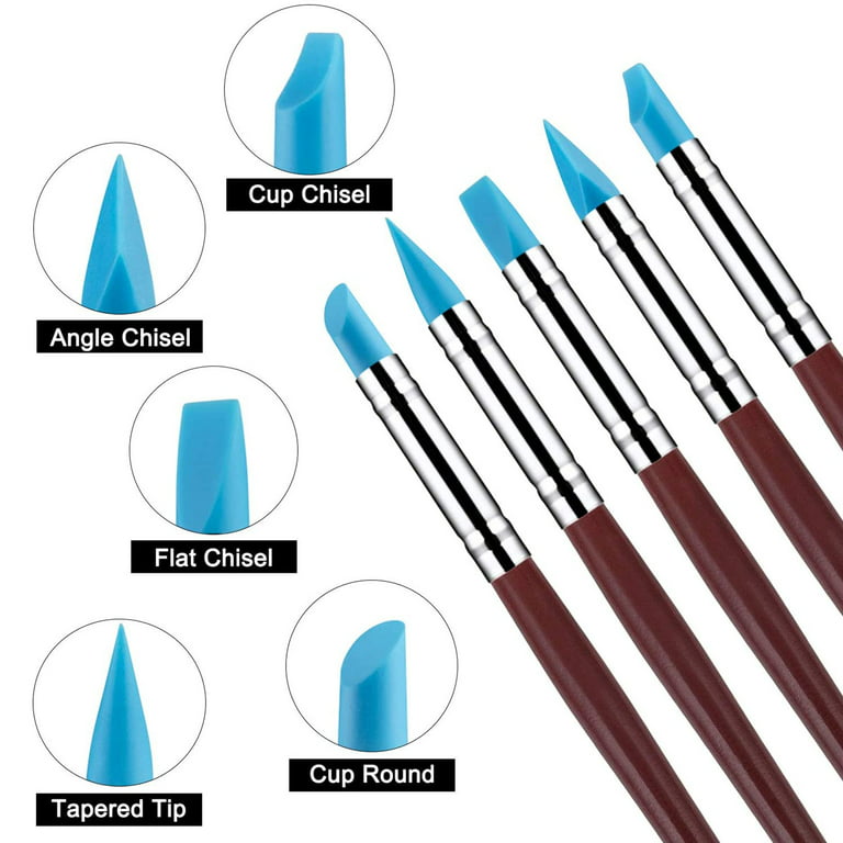 QYAJS Silicone Clay Sculpting Tool 5pcs Rubber Tip Silicone Brushes Pottery Clay Pen Shaping Carving Tools