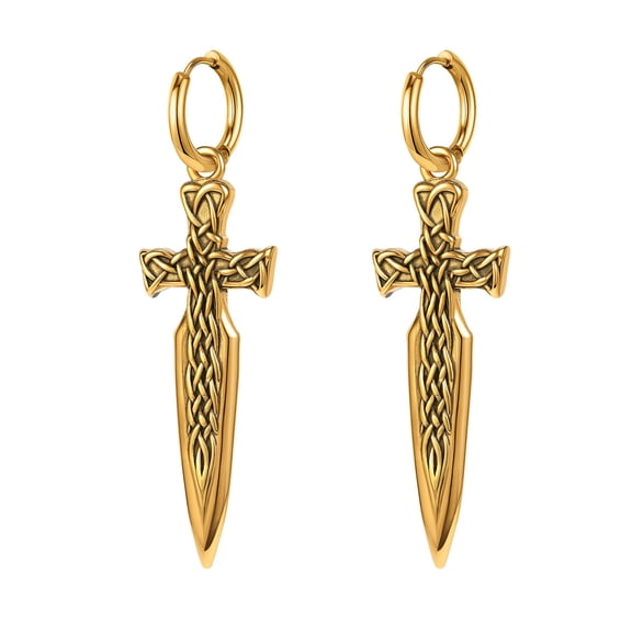 QQTDFG 1 Pair Gold Plated Surgical Steel Hoop Earring Cross Dangle Drop Earring Jewelry-Style 4