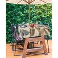 thumbnail image 3 of nqOlkjepod Navy Blue Brown Botanical Outdoor Tablecloth with Umbrella Hole & Zipper, Retro Elegant Palm Leaves Rectangle Table Cover 54x80 Inch, Dining Waterproof Table Cloth Protector for Patio, 3 of 7