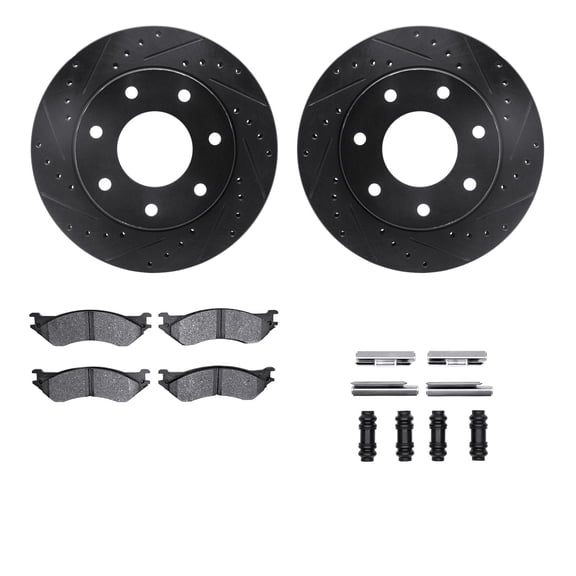 Dynamic Friction Company Front Brake Rotors-Drilled and Slotted-Black with 5000 Advanced Brake Pads includes Hardware 8512-54116