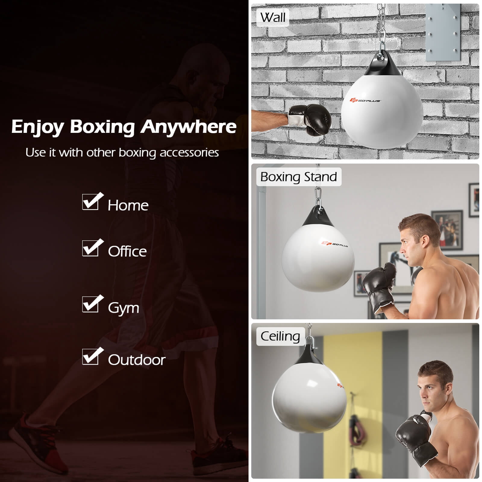 Goplus Water Punching Bag 21" 180 Pound Heavy Punching Bag with Adjustable Metal Chain White