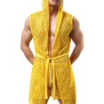 thumbnail image 2 of zeranth Men Sexy Hooded Nightgown Sleeveless Solid Color Hollow Out Mesh Summer Loungewear Lace-up Night Robe Homewear, 2 of 7