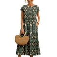 thumbnail image 1 of Innerwin Robe d'Été de Plage à Manches Courtes pour Femmes Robe Longue de Soirée Col Rond Kaftan Maxi Robes Vert S, 1 of 2