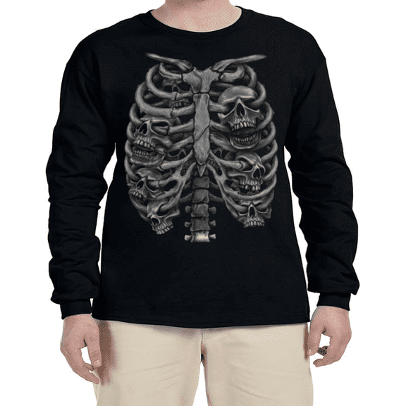 Rib Cage Skeleton Skulls Halloween Costume T-shirt Mens Graphic Tees Long Sleeve Tee Shirt