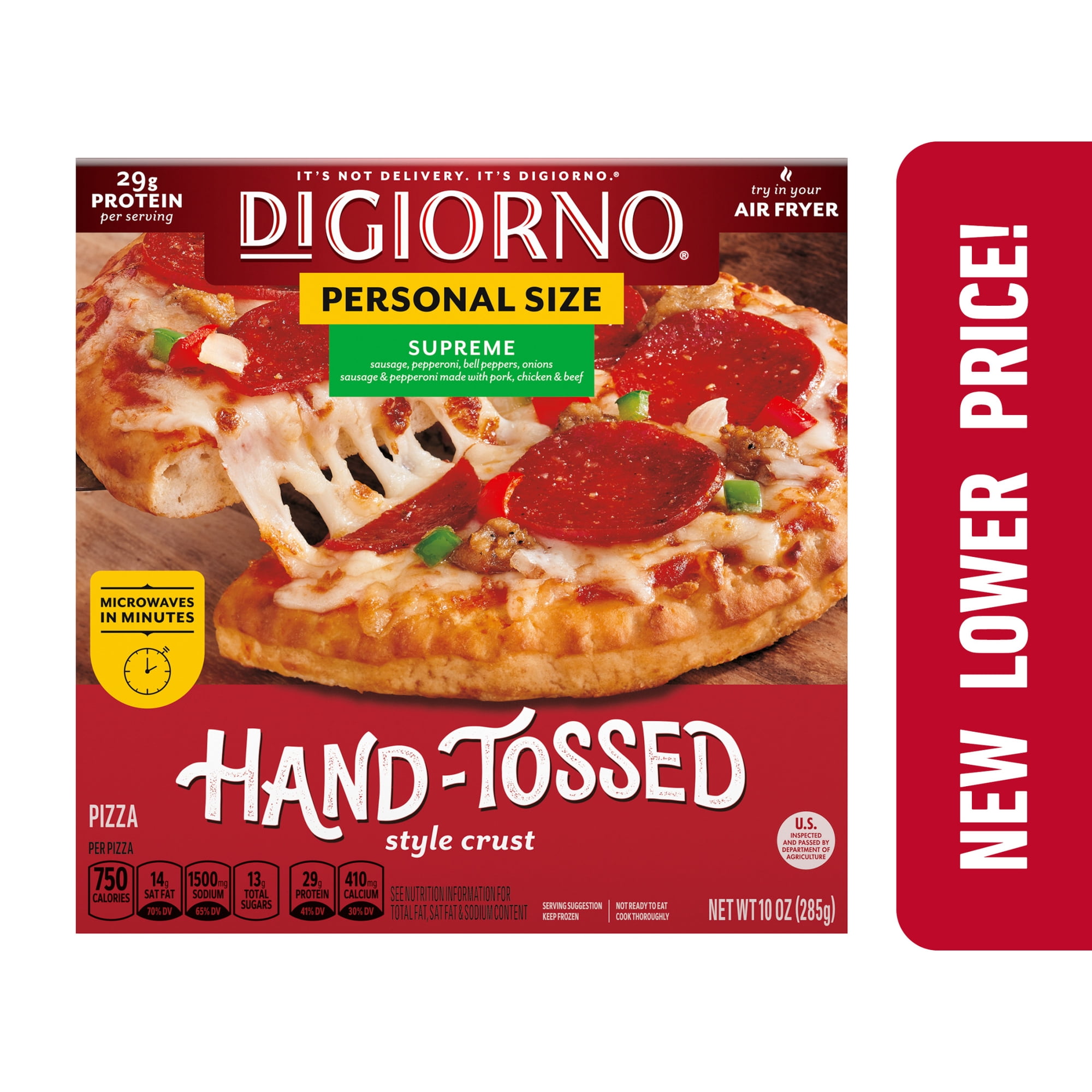 DiGiorno Frozen Pizza, Hand-Tossed Style Crust Supreme Personal Pizza, 10 oz (Frozen)