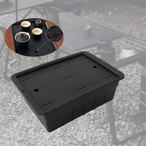 Cesta para mesa de camping, caja de almacenamiento de té Kung Fu, suministros de bricolaje con tapa, bandeja de drenaje de té, organizador para patio, Negro