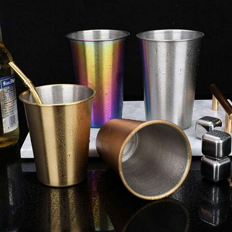 Stainless Steel Pint Cups 16oz Premium Metal Drinking Glasses, BPA