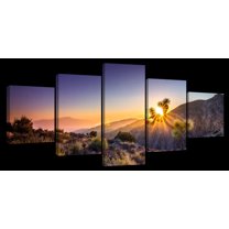 Elephant Stock California Desert Sunrays Wall Art - Horizontal Multi Panel Canvas - 5 Pieceliving Room Wall Decor - Photography Places Multi Panel - Orange And Blue Decor - 36" x 15"
