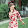 thumbnail image 5 of Otqutp Toddler Girls Chinese Retro Qipao Dress Flower Embroidery Short Sleeve Cheongsam for New Year Cute Elegant 𝗧ang Suit, 5 of 8