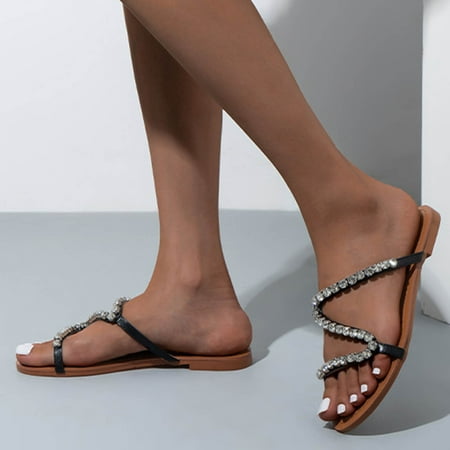 

Fanxing Fashion Deals Under 15 Girls Sandals Crystal Jeweled Espadrilles Sandals Dressy 2023 Casual Summer Glitter Thong/Flip Flops/Clip Toe Sandal Shoes Black 7