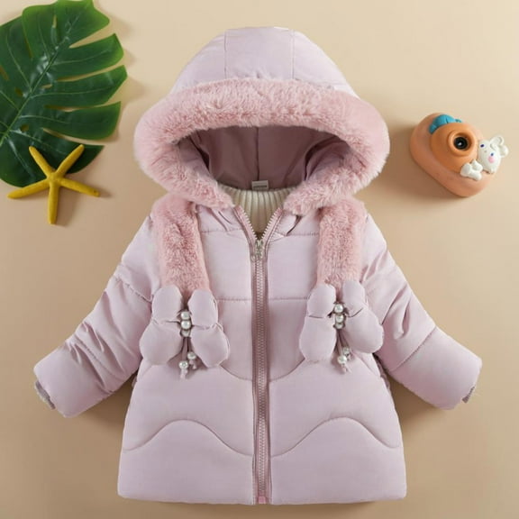Mrzhqd Toddler Boys Girls Winter Jacket Warm Hooded Thickened Windproof Jacket Hooded Collar Long Sleeve Solid Color Coats Fall Winter Kids Outerwear Red Size 18-24 Months
