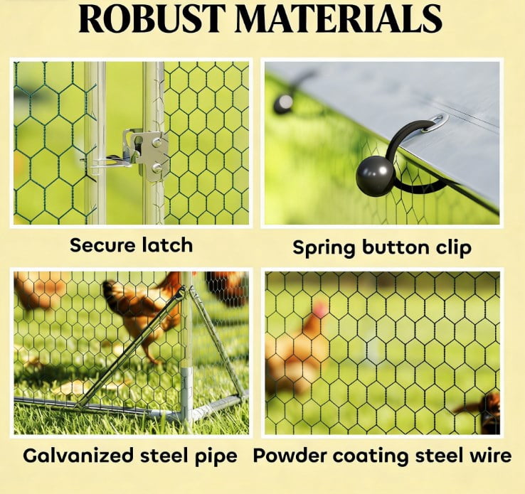 Chicken Coop, Large Metal Chicken Coop with Waterproof Cover