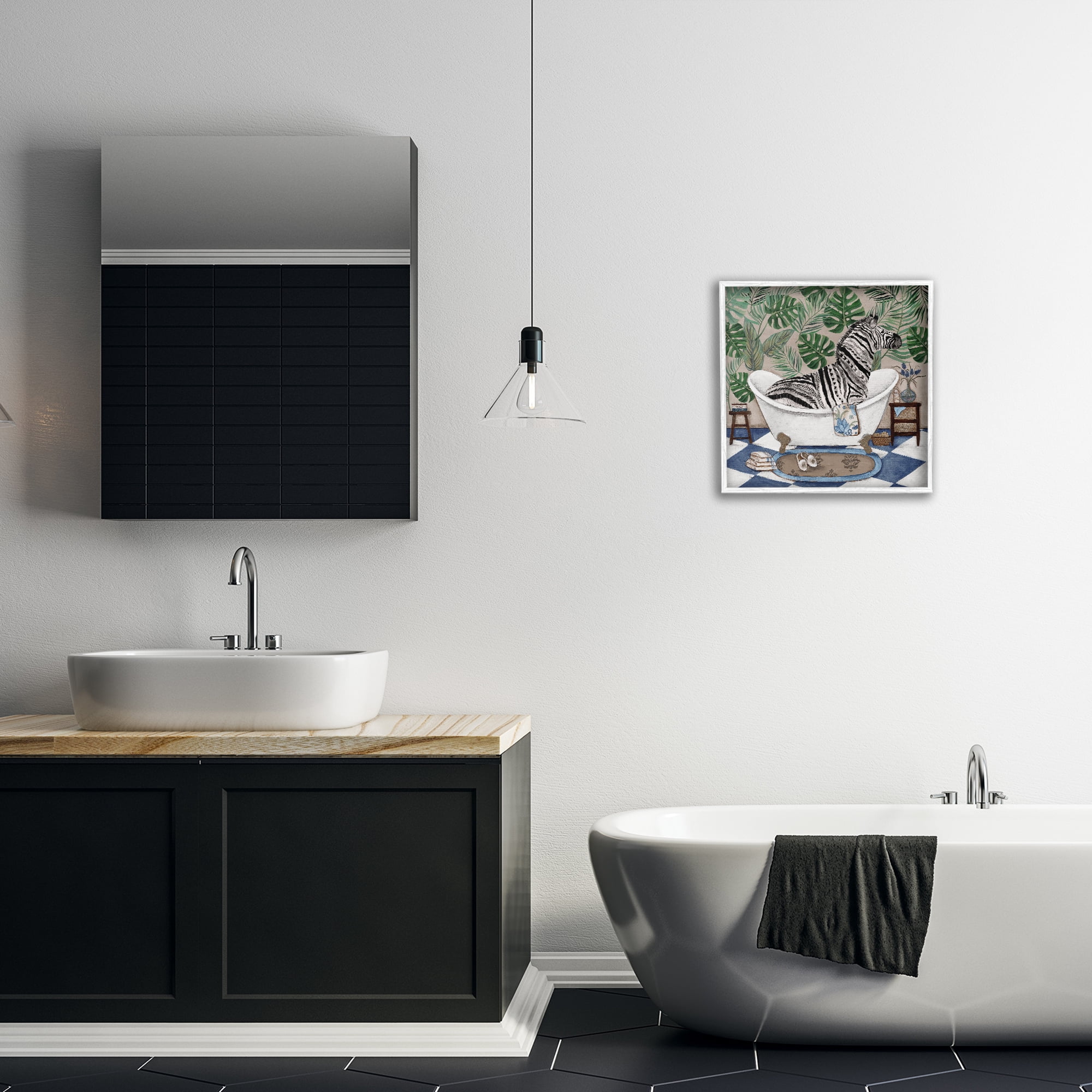 Stupell Industries Zebra in Tropical Bathtub White Framed Giclee Art, design by Janet Tava