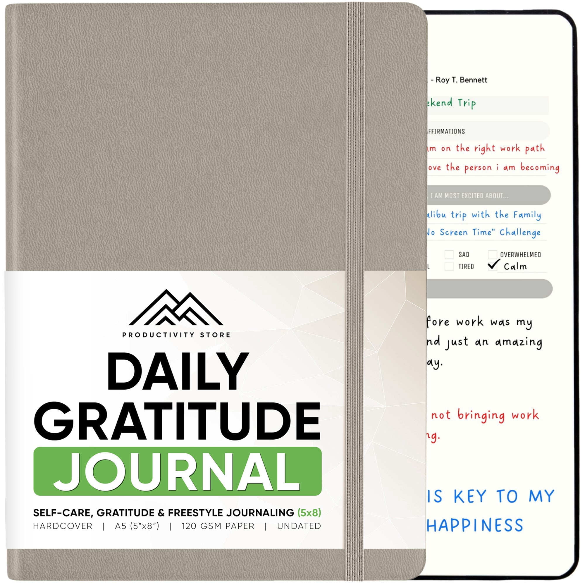 Daily Journal For Mindfulness & Productivity - Inspirational Journals To Write In, Writing Prompt Journal & Guided Journal Gifts For Men & Women - Hardcover Diary Notebook (Gray)