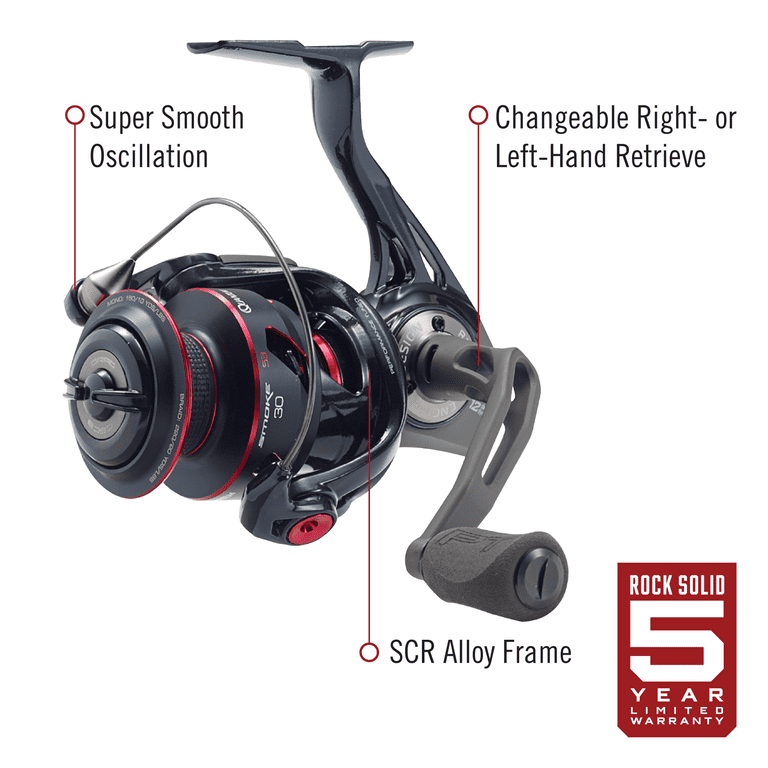 Quantum Smoke Spinning Fishing Reel, Size 30 Reel, Changeable Right- or  Left-Hand Retrieve, Continuous Anti-Reverse Clutch with NiTi Indestructible